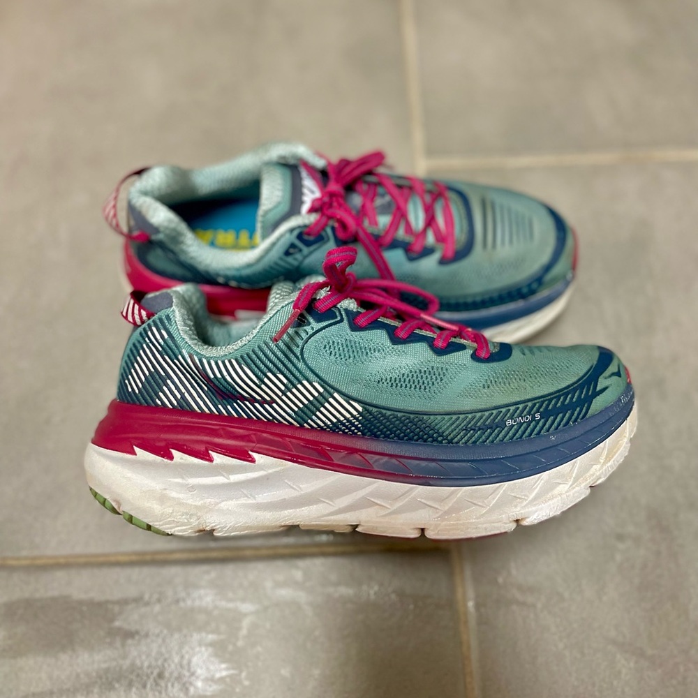 Hoka Women's Teal and Magenta Athletic Running Shoes